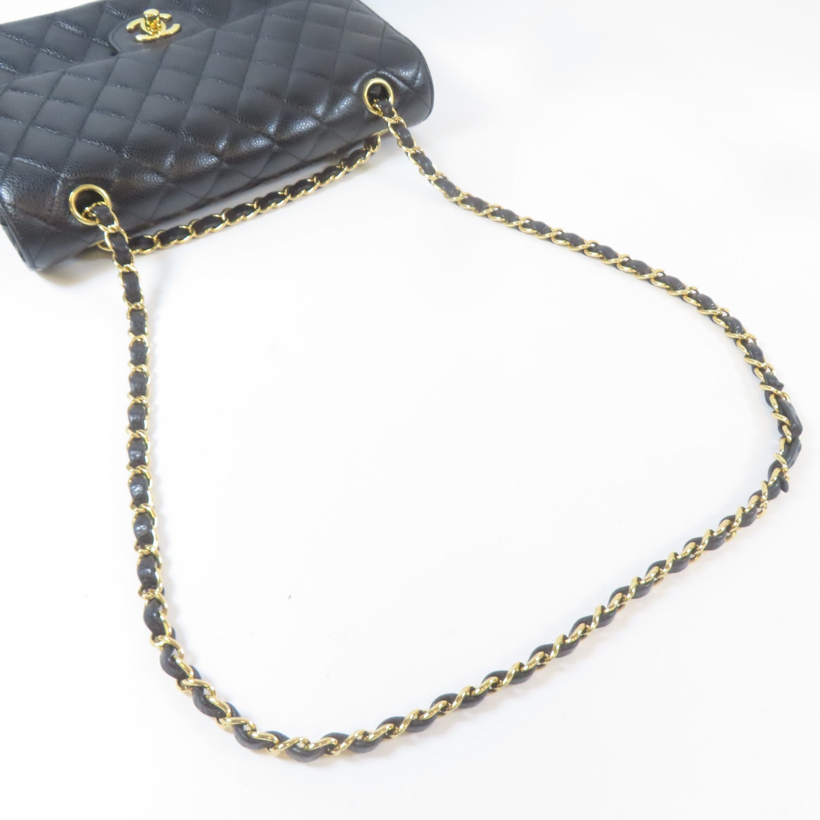 CHANEL 【激減優惠】菱格Caviar皮革Classic 25cm金扣鏈帶肩背袋黑色