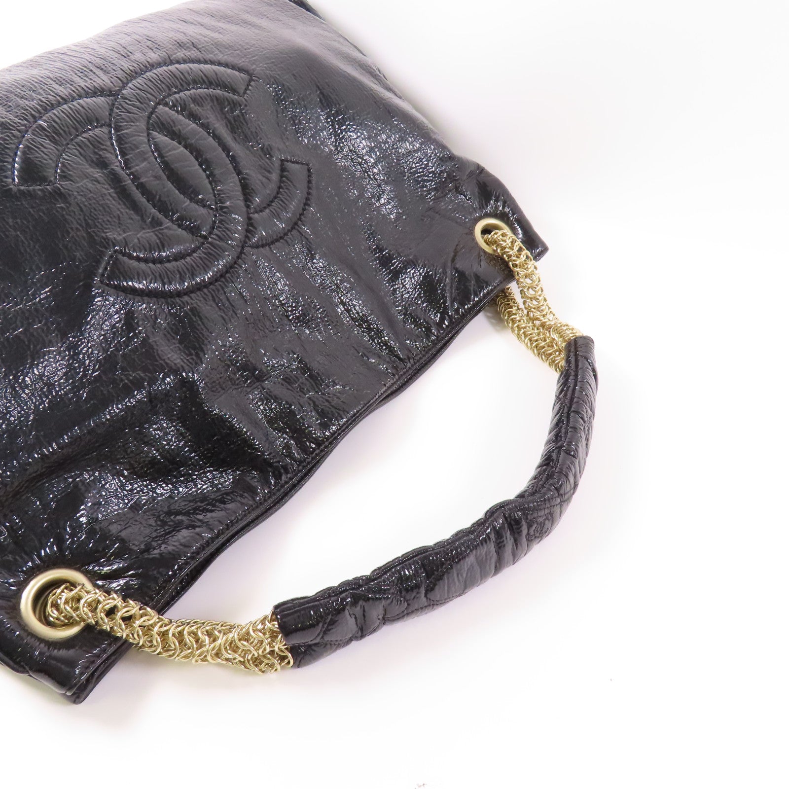 CHANEL 皮革Chain Shoulder金扣鏈帶肩背袋