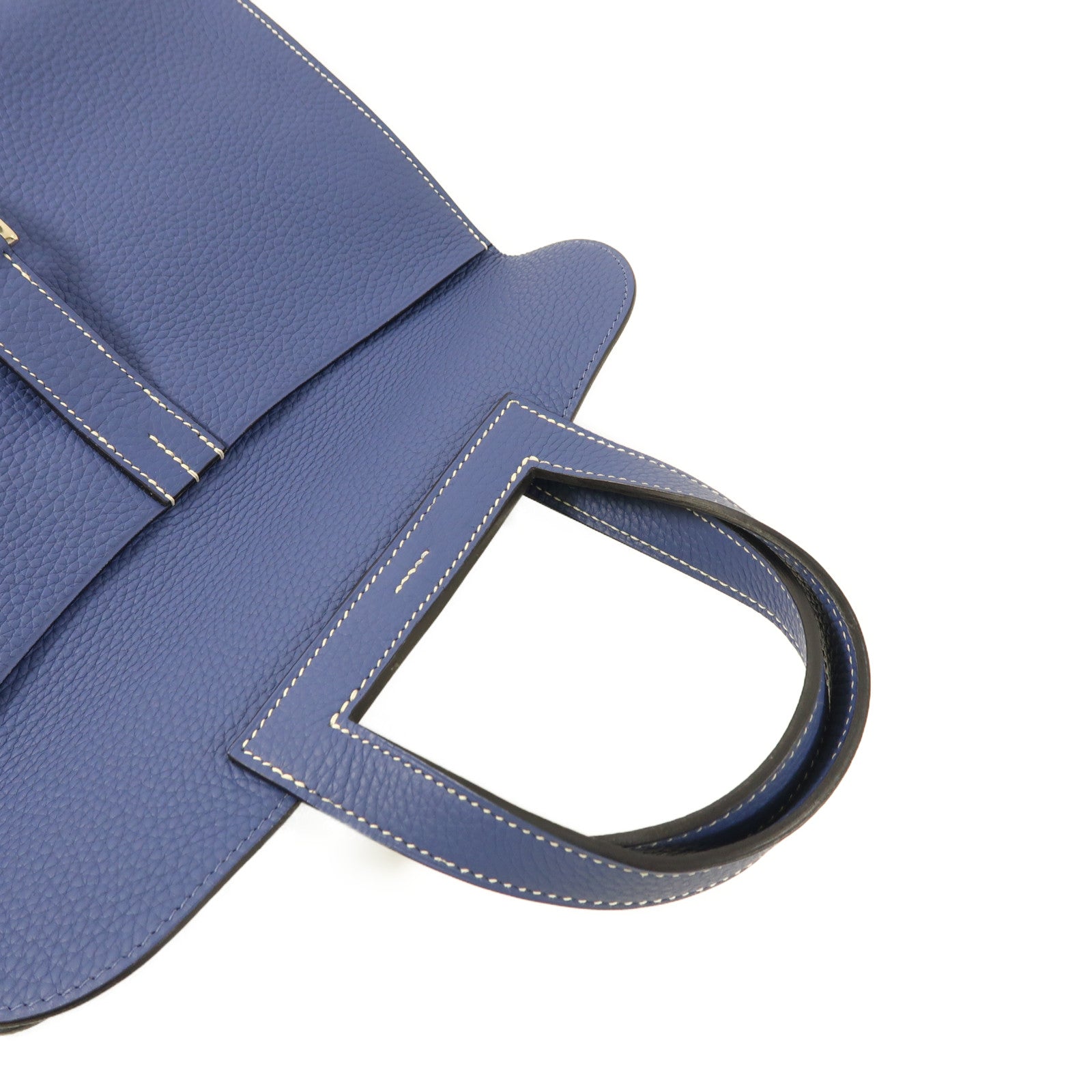HERMES PHW Halzan 31 2 Way Shoulder Handbag Clemence Leather Bleu Brighton