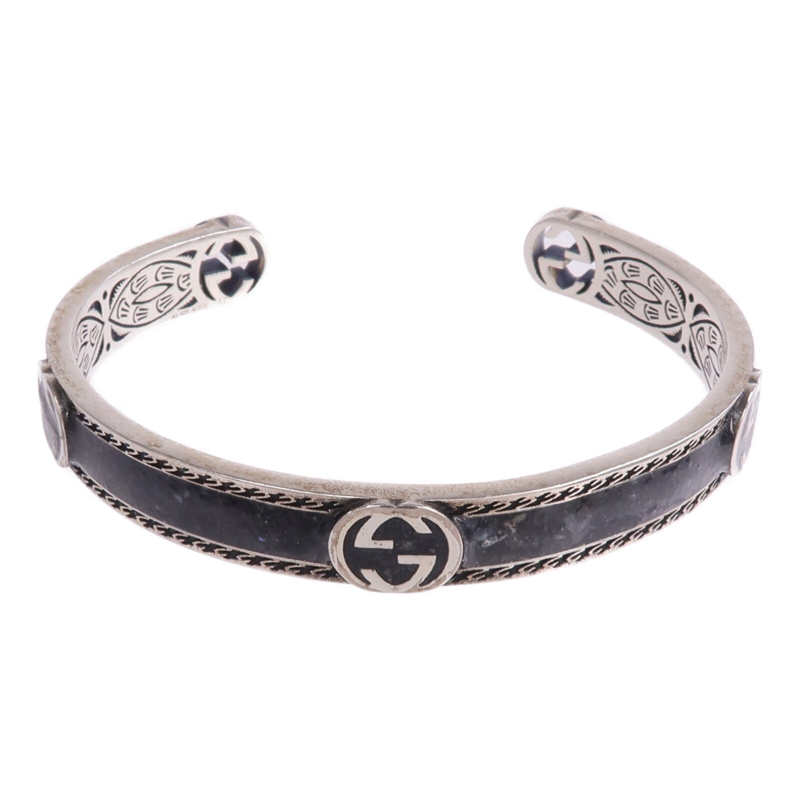 GUCCI 925純銀/琺瑯Interlocking G Cuff手鐲
