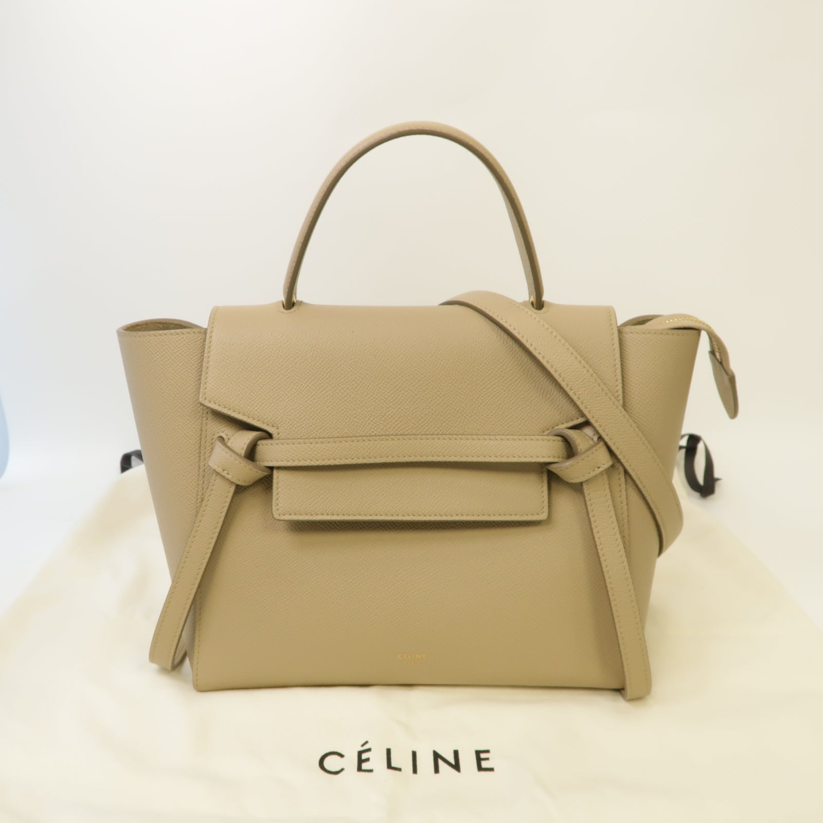 CELINE 牛皮皮革Micro Belt Bag金扣手挽肩背兩用袋米色