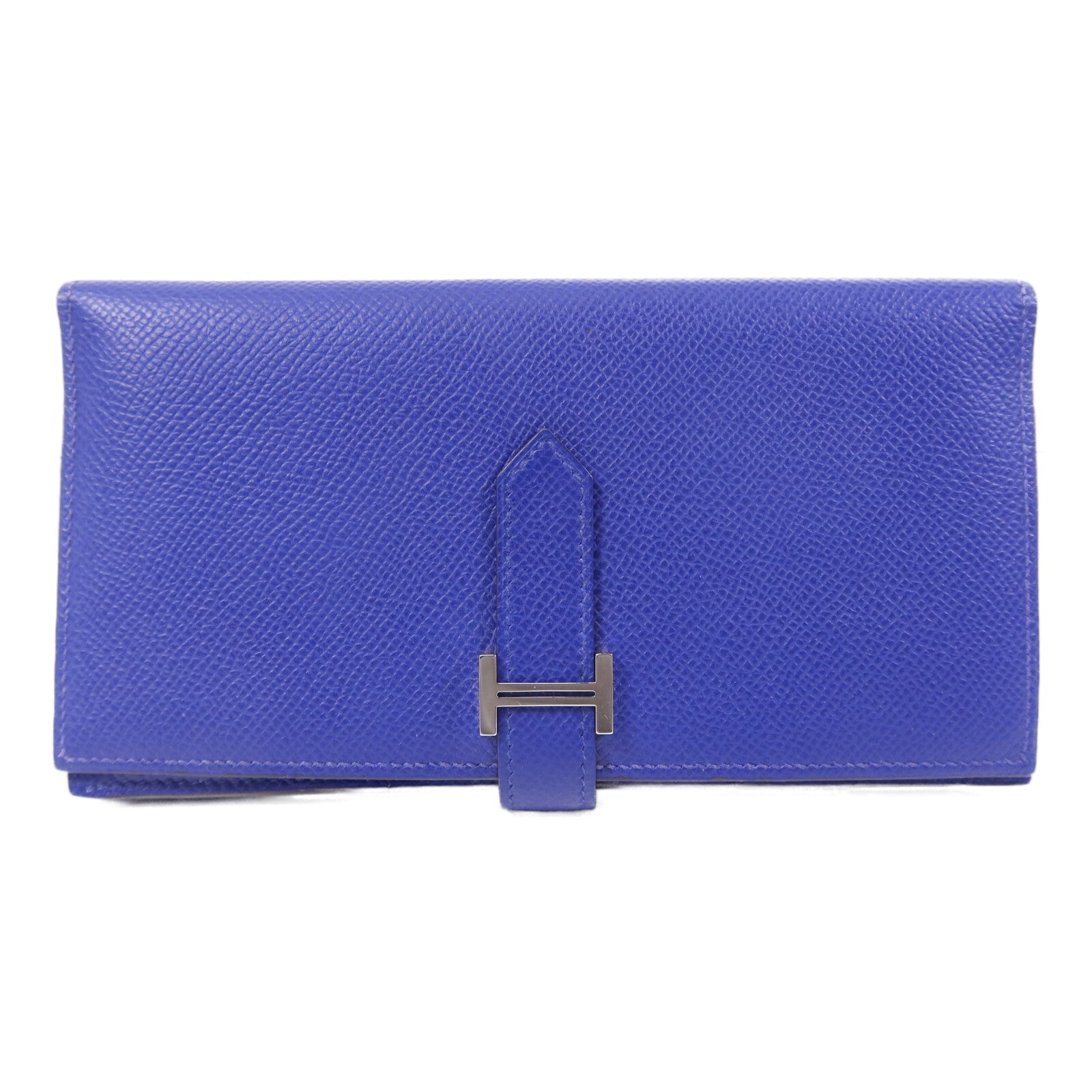 HERMES Epsom皮革Bearn Long Wallet銀扣錢包Bleu Electrique