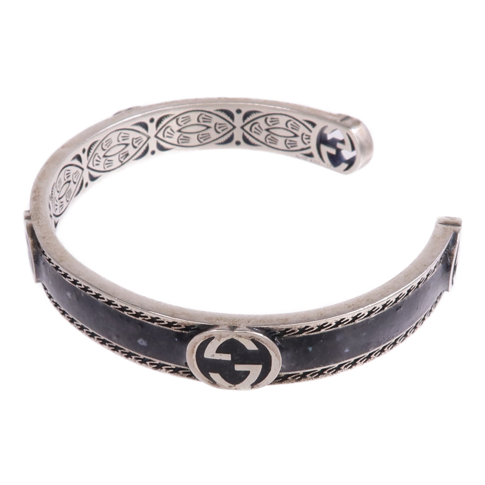 GUCCI 925純銀/琺瑯Interlocking G Cuff手鐲
