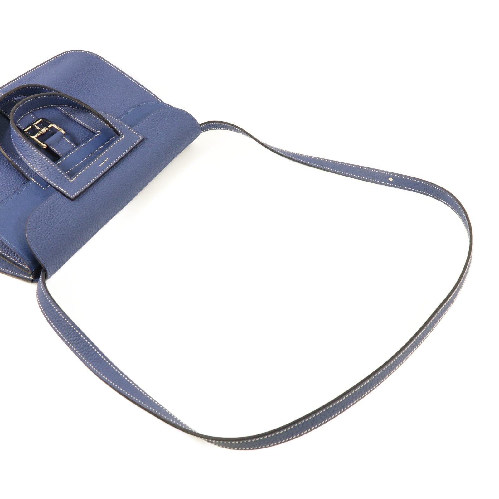 HERMES PHW Halzan 31 2 Way Shoulder Handbag Clemence Leather Bleu Brighton