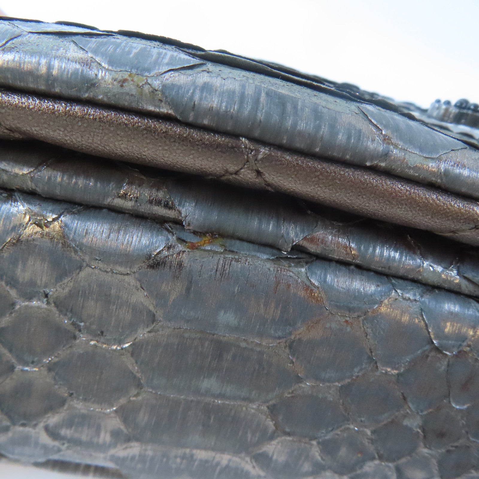 CHANEL 蛇皮皮革Chain Shoulder Bag銀扣鏈帶肩背袋銀色