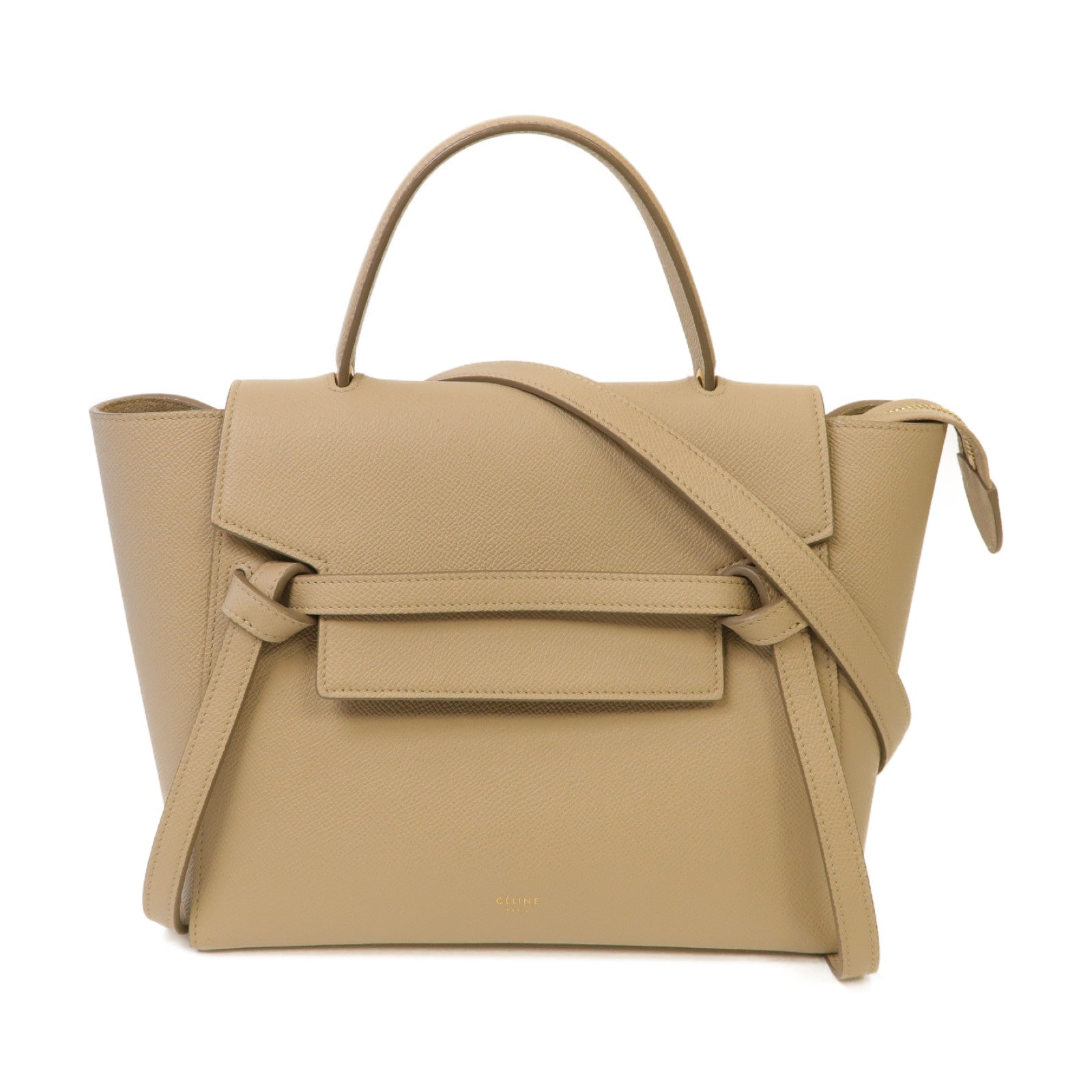 CELINE 牛皮皮革Micro Belt Bag金扣手挽肩背兩用袋米色