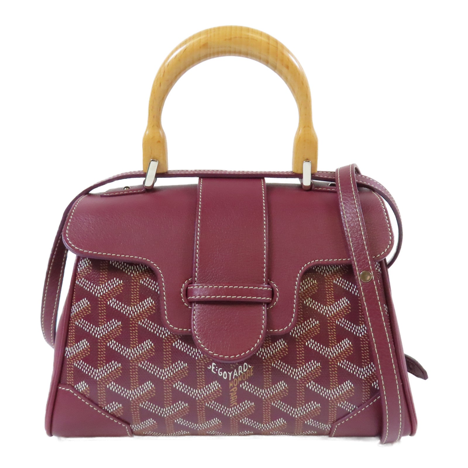 GOYARD 塗層帆布/牛皮皮革Saigon銀扣手挽肩背兩用袋紫紅色