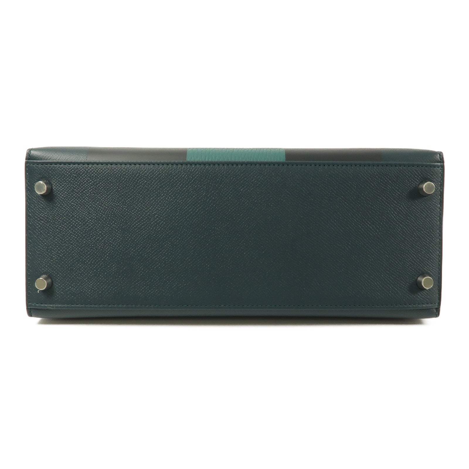 HERMES Epsom皮革/Clemence皮革Kelly 28手挽肩背兩用袋Vert Cypres/Bleu Obscur/Malachite
