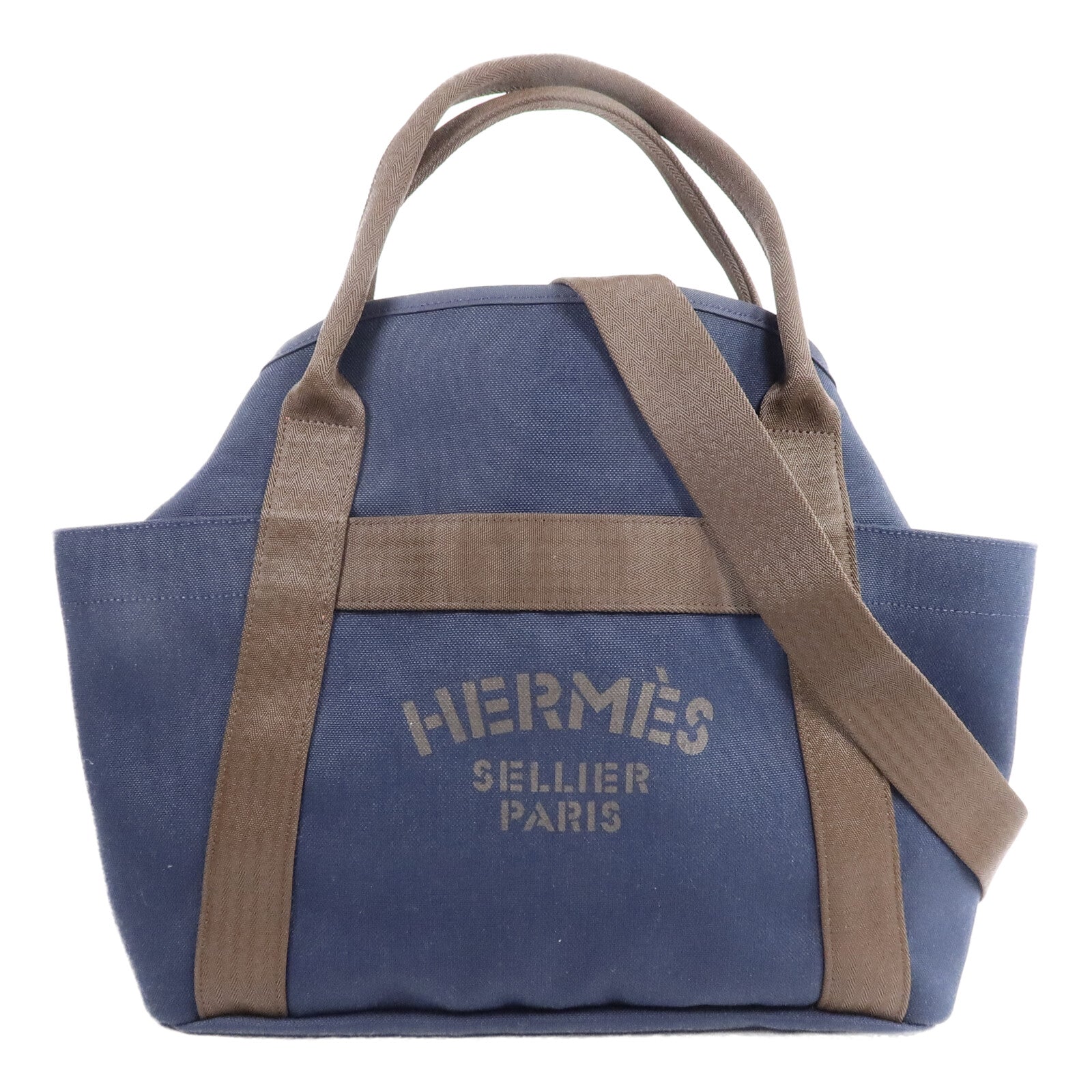 HERMES 帆布Grooming Bag銀扣手挽肩背兩用袋Blue