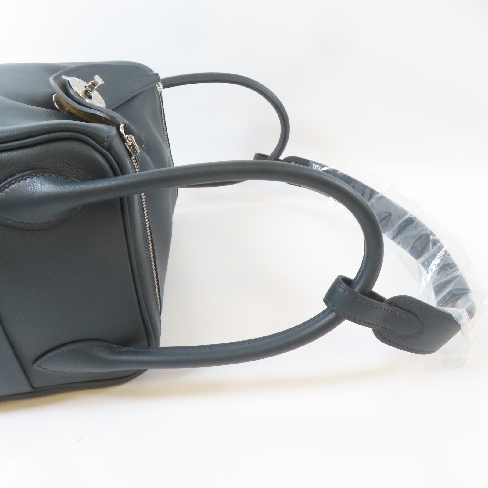 HERMES Swift皮革Lindy 26銀扣肩背袋Bleu Indigo/深綠色