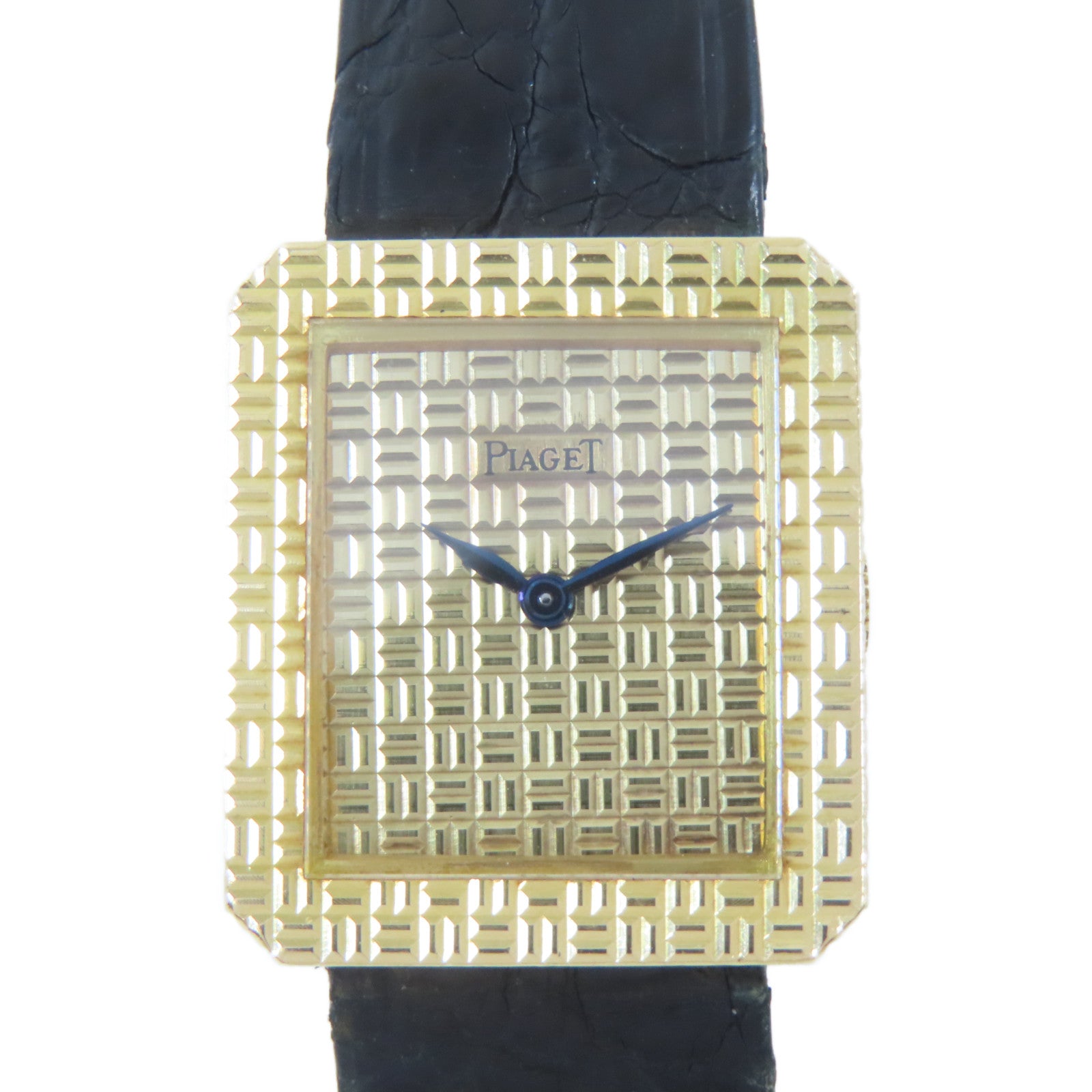 PIAGET Chequered 18K黃金/皮革帶手錶手動機芯金色