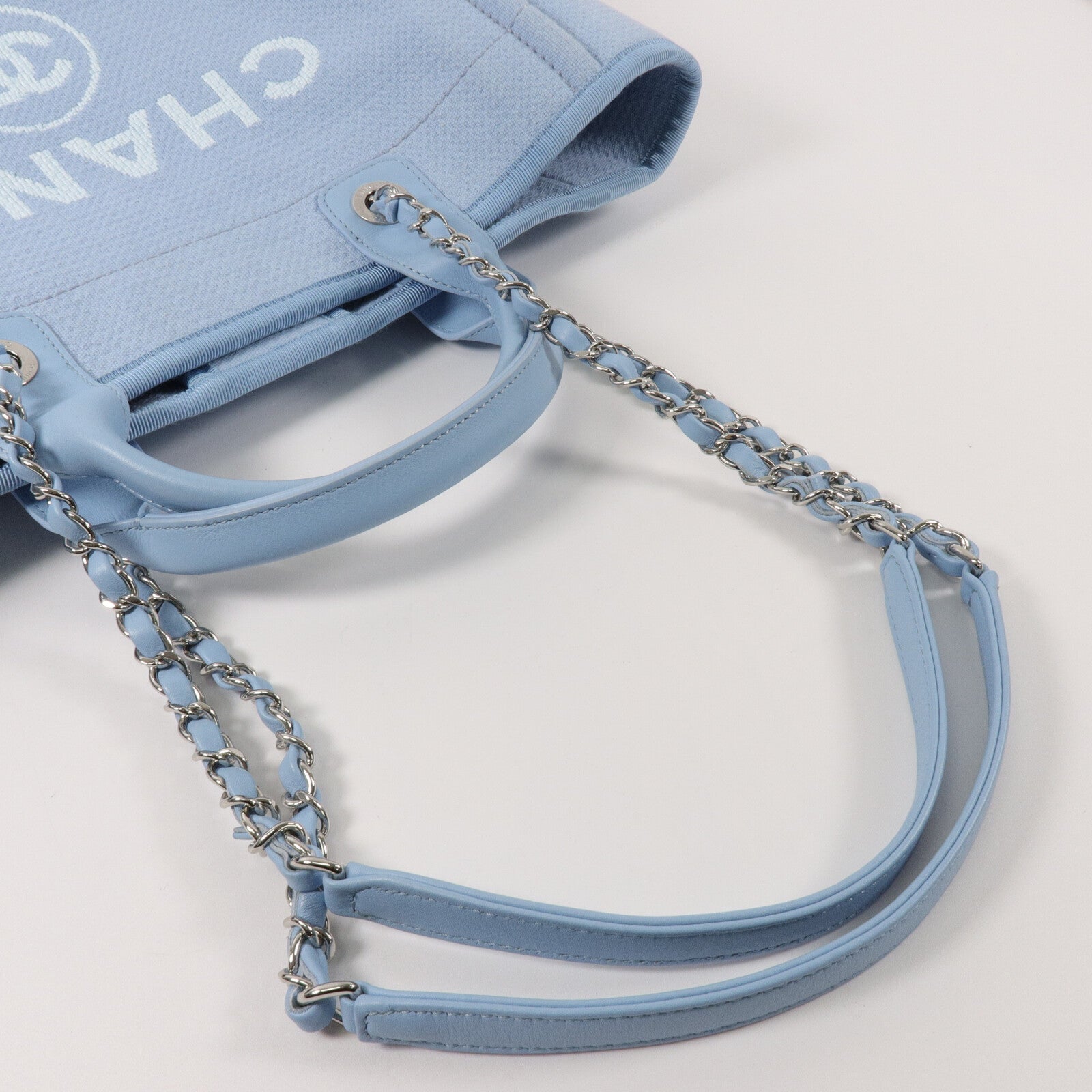 CHANEL 帆布Deauville Tote鏈帶手挽肩背兩用袋