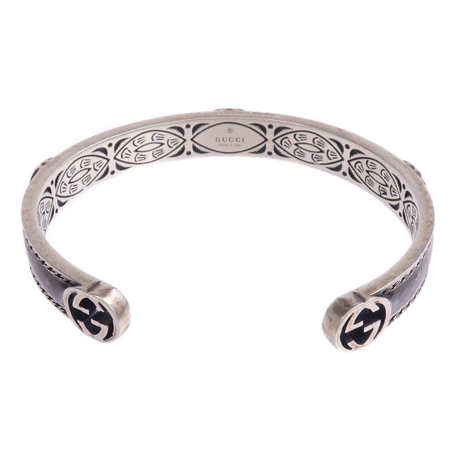 GUCCI 925純銀/琺瑯Interlocking G Cuff手鐲