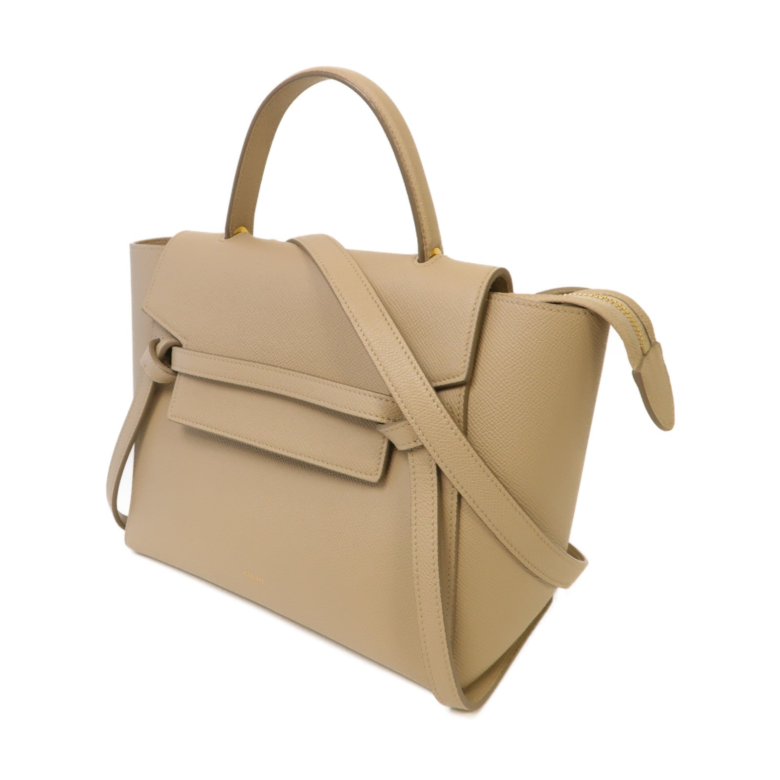 CELINE 牛皮皮革Micro Belt Bag金扣手挽肩背兩用袋米色