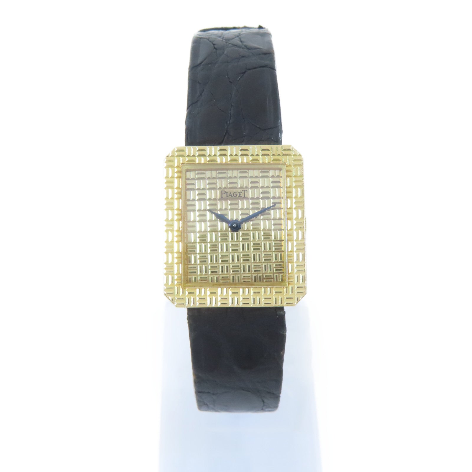 PIAGET Chequered 18K黃金/皮革帶手錶手動機芯金色
