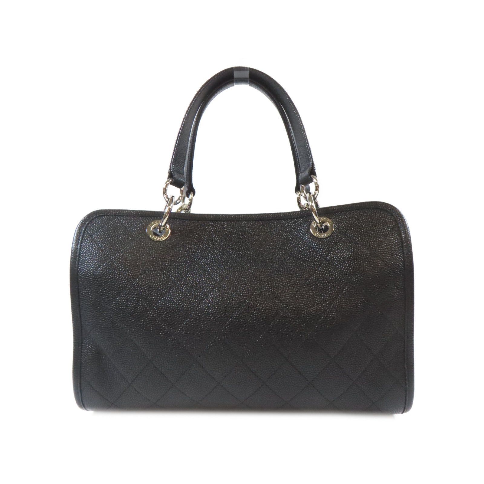 CHANEL 菱格Caviar皮革2 Way Chain Shoulder Bag銀扣手挽肩背兩用袋黑色