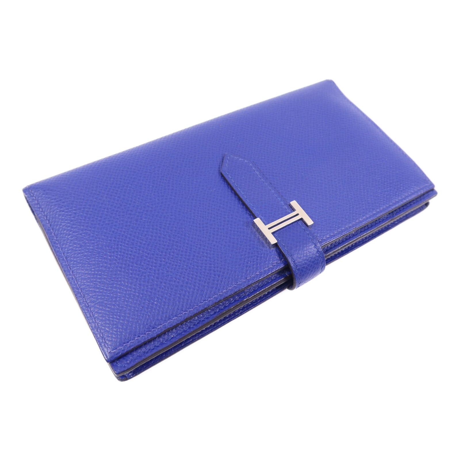 HERMES Epsom皮革Bearn Long Wallet銀扣錢包Bleu Electrique