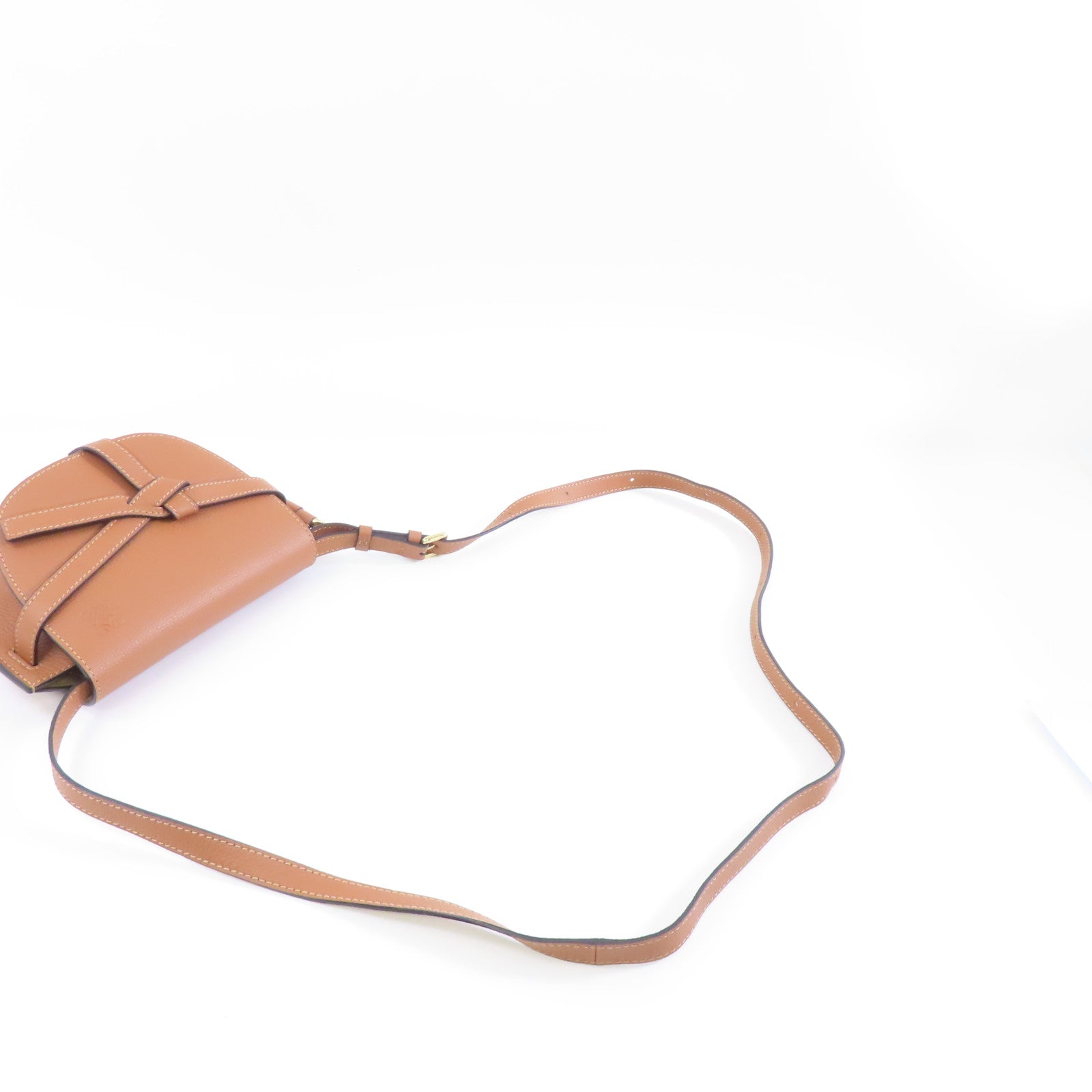 LOEWE 牛皮皮革Mini Gate金扣肩背袋棕色