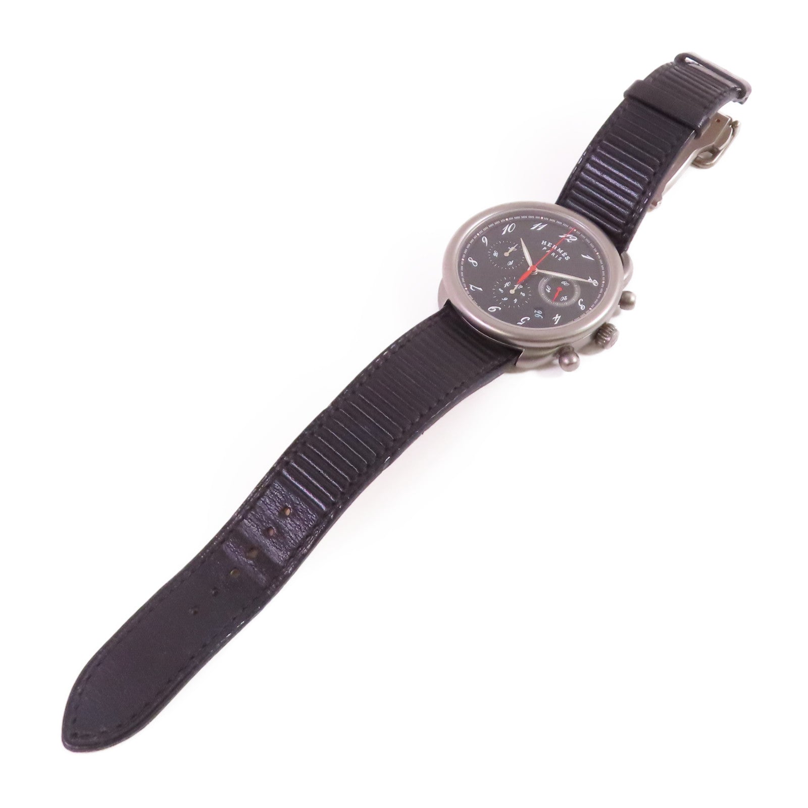 HERMES Arceau Chrono Titane Watch鈦金屬/皮帶自動機芯手錶黑色