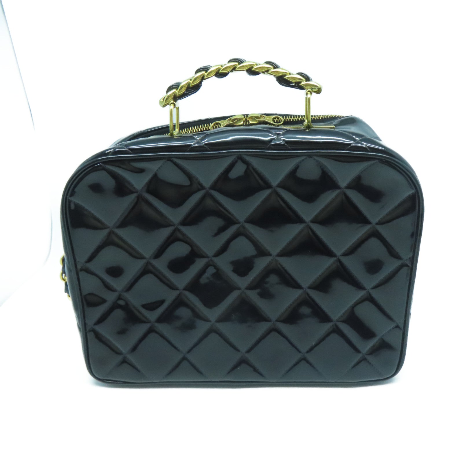 CHANEL 【激減優惠】菱格漆皮皮革Vintage Chain Shoulder金扣手挽肩背兩用袋黑色