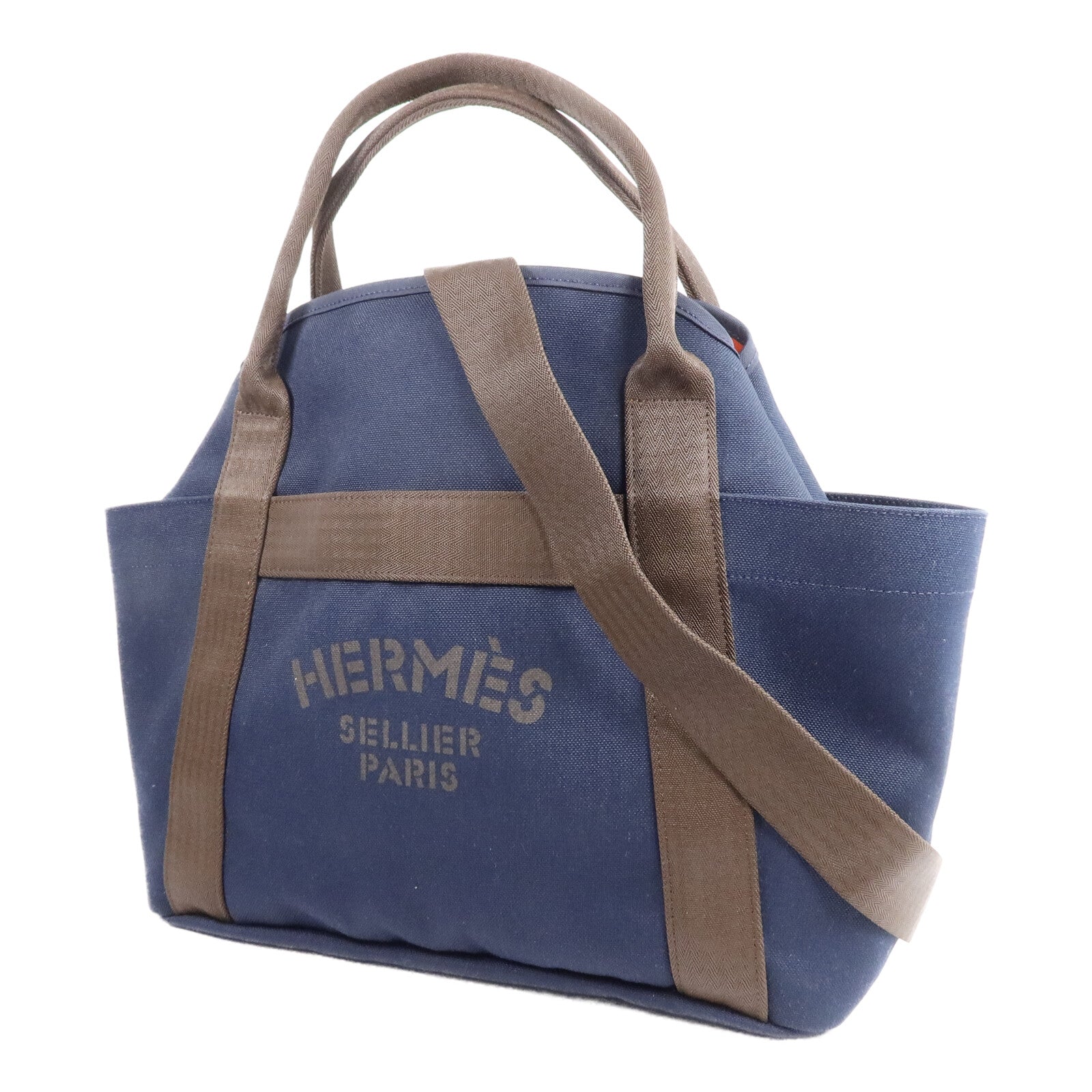 HERMES 帆布Grooming Bag銀扣手挽肩背兩用袋Blue