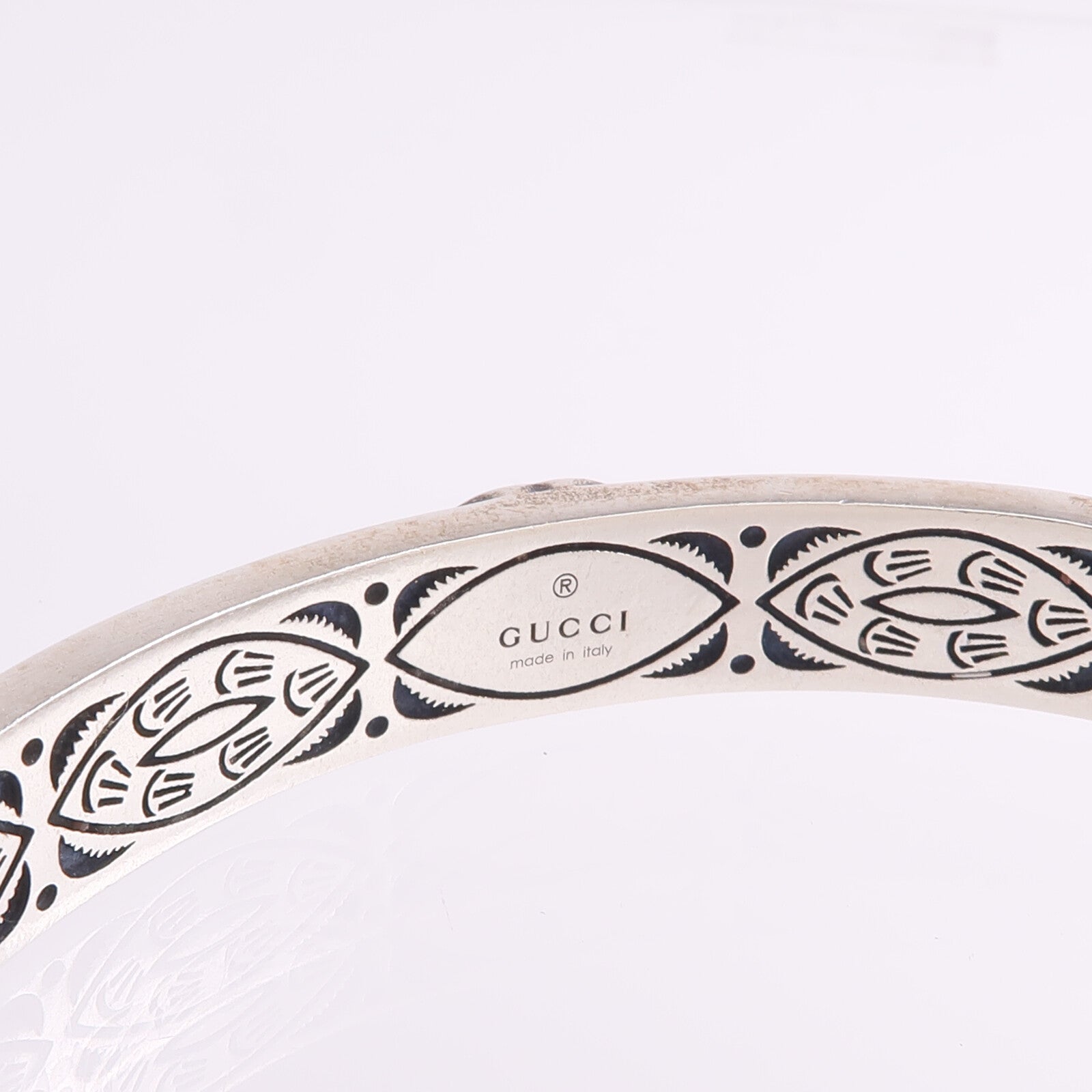 GUCCI 925純銀/琺瑯Interlocking G Cuff手鐲