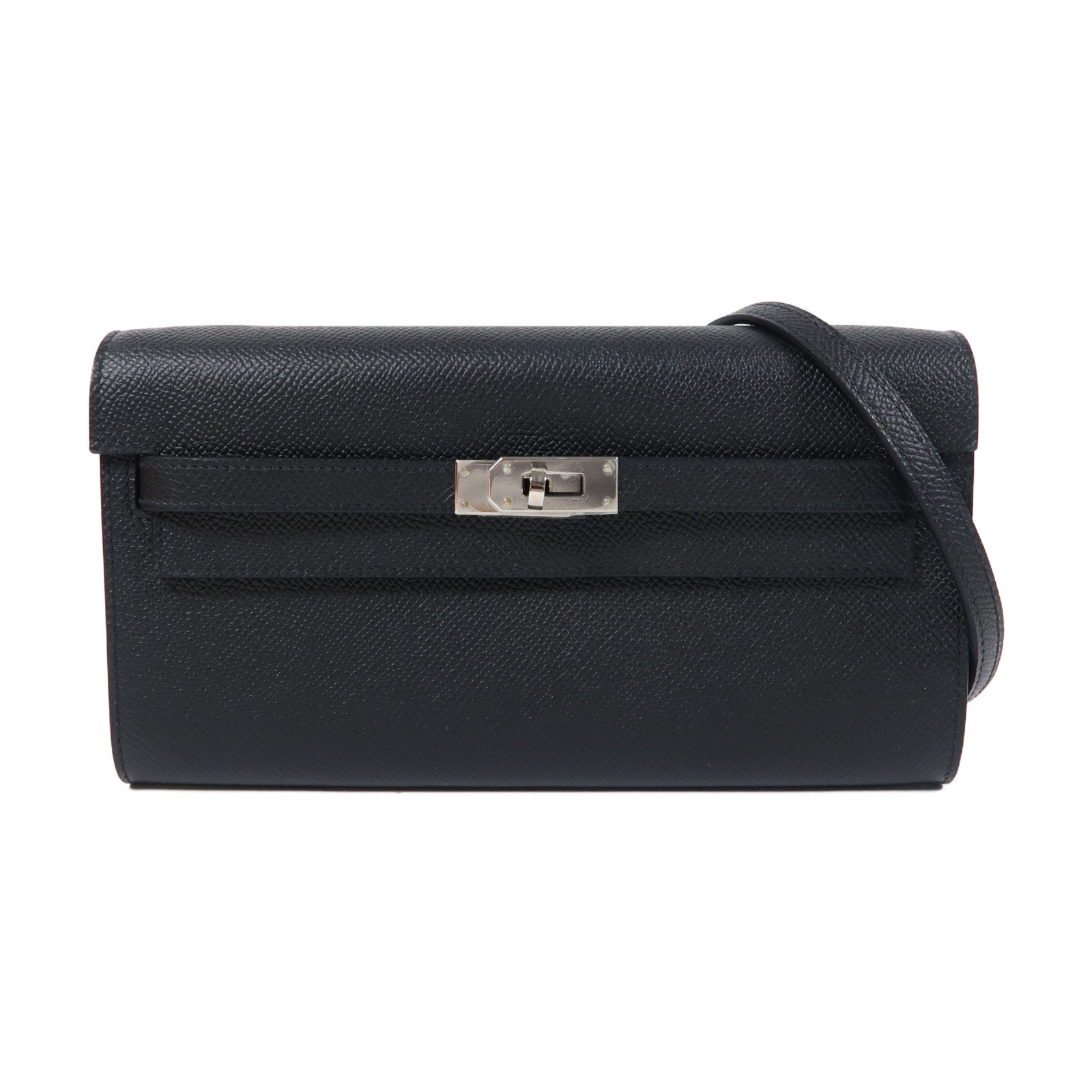 HERMES Epsom皮革Kelly To Go銀扣肩背袋Noir黑色