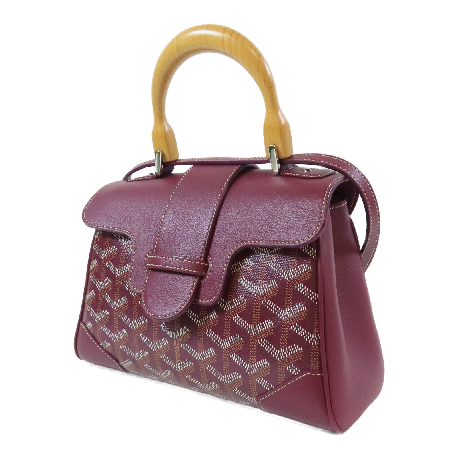GOYARD 塗層帆布/牛皮皮革Saigon銀扣手挽肩背兩用袋紫紅色