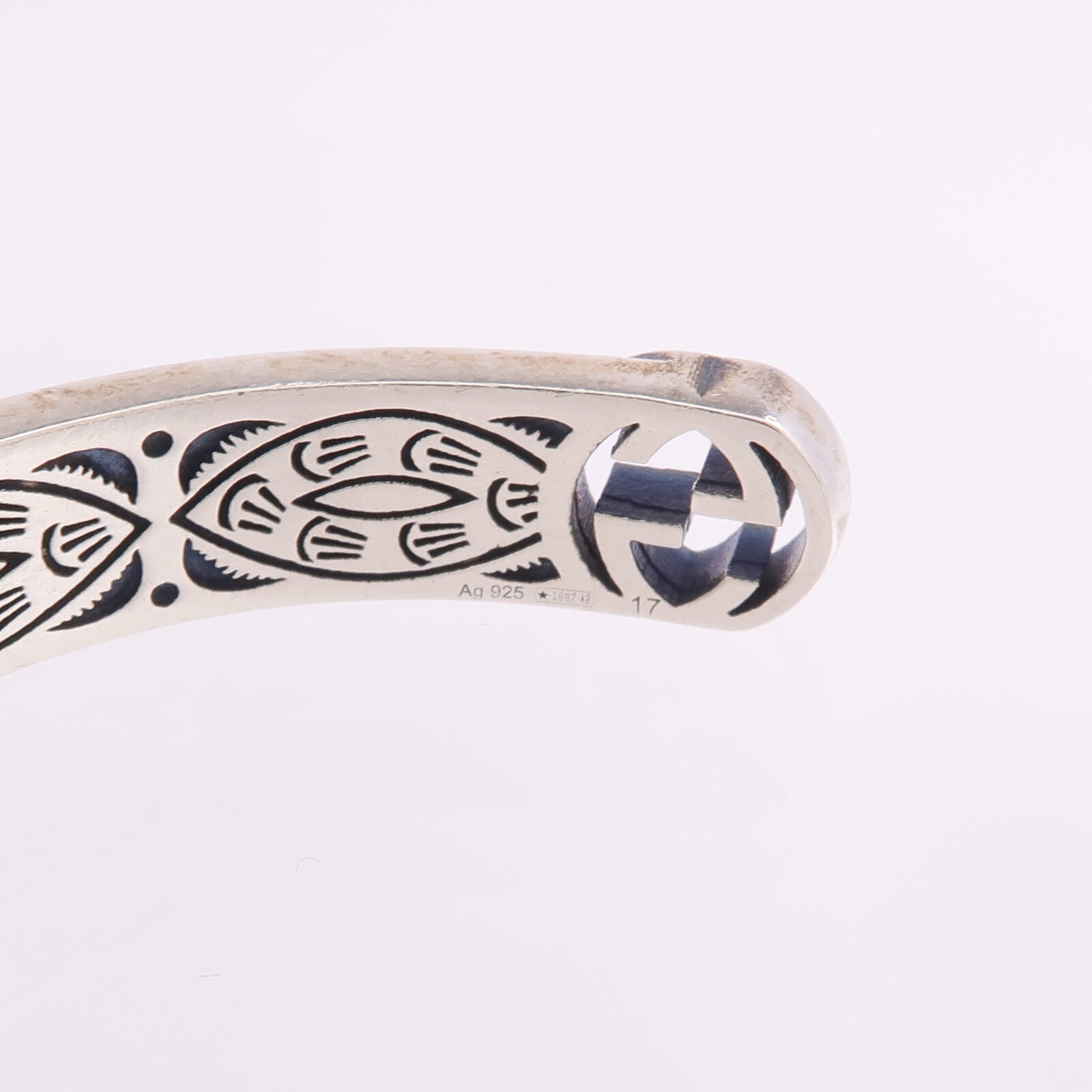 GUCCI 925純銀/琺瑯Interlocking G Cuff手鐲