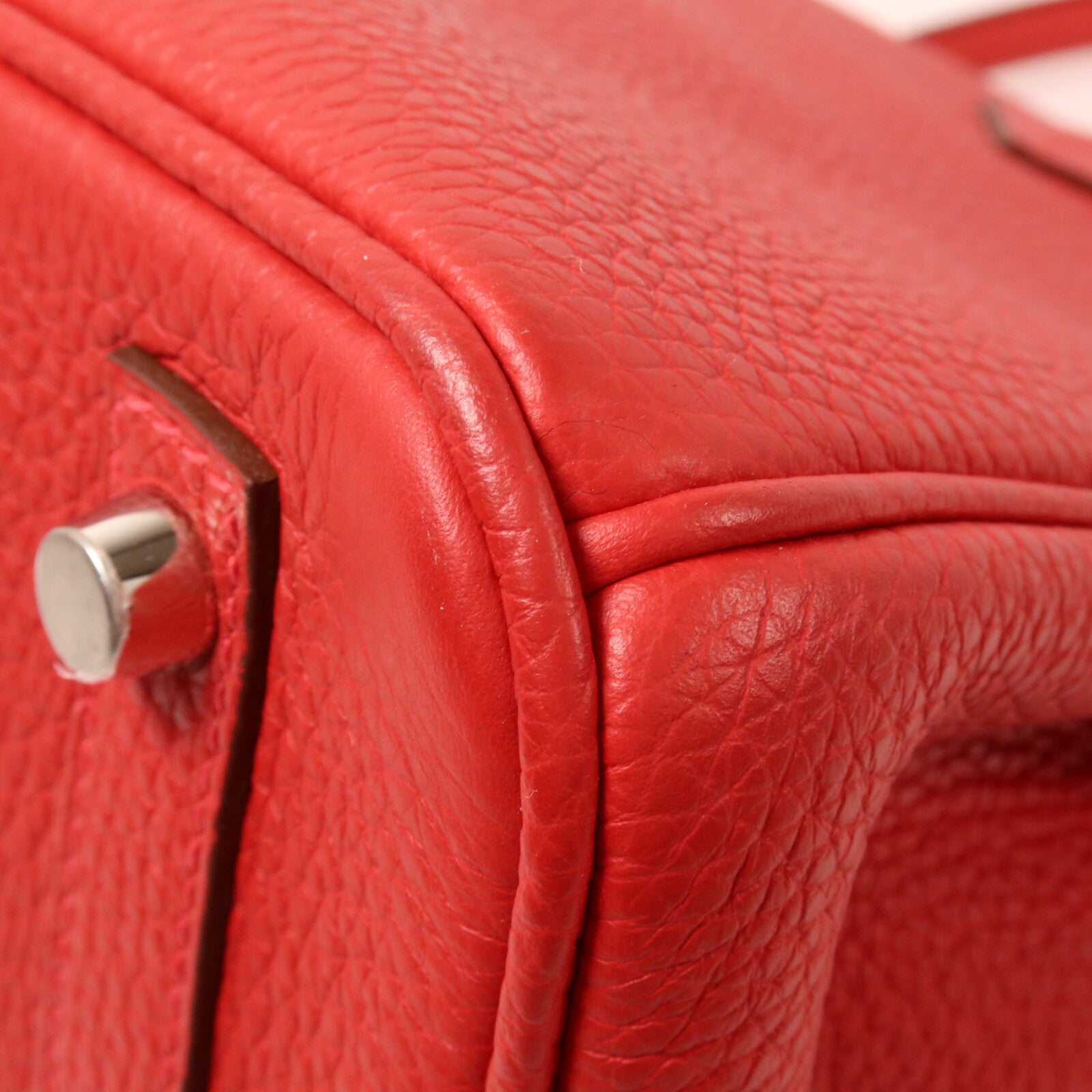 HERMES Clemence皮革Birkin 30手挽袋Rouge Casaque