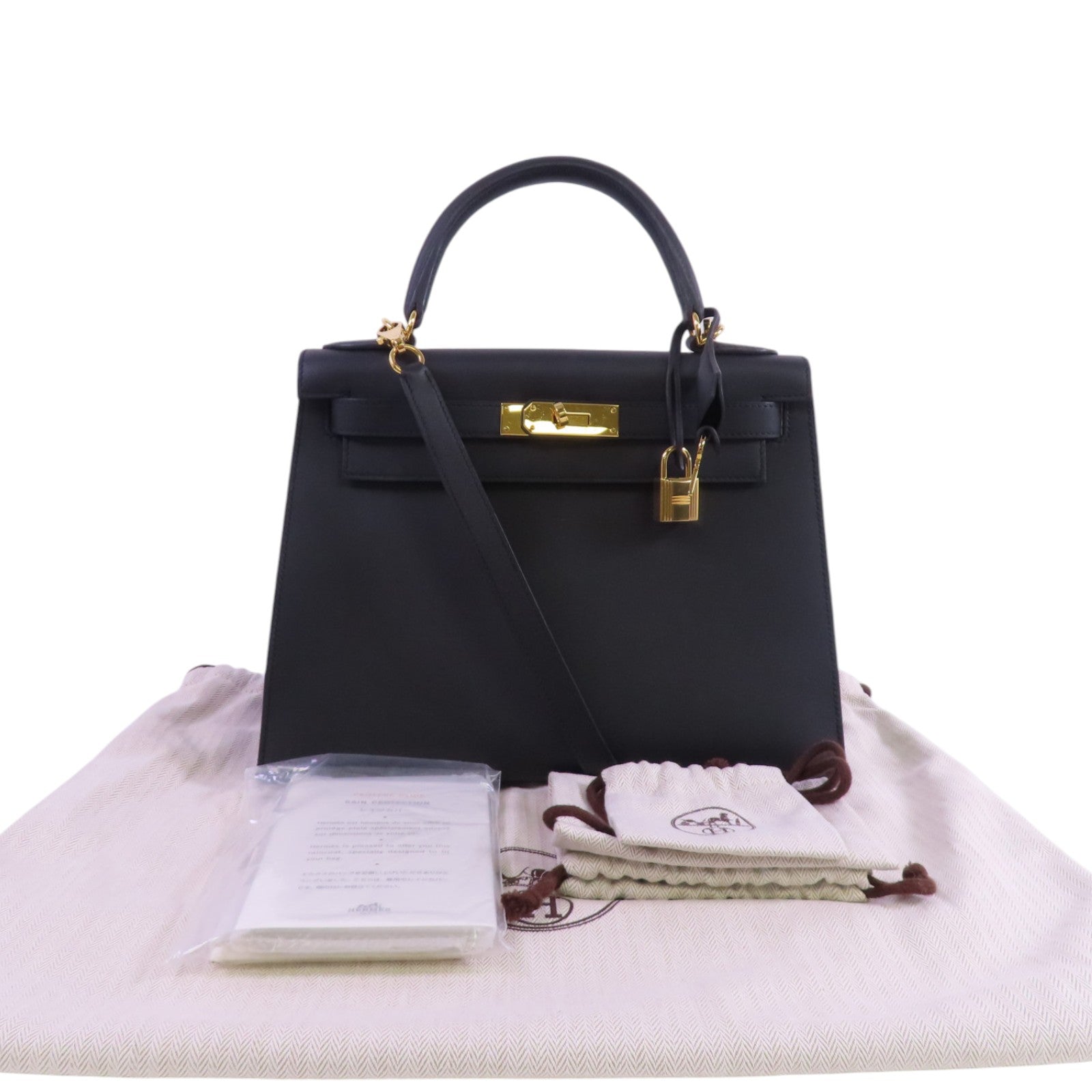 HERMES Sombrero皮革Kelly 28 2Way Hand Bag金扣手挽肩背兩用袋
