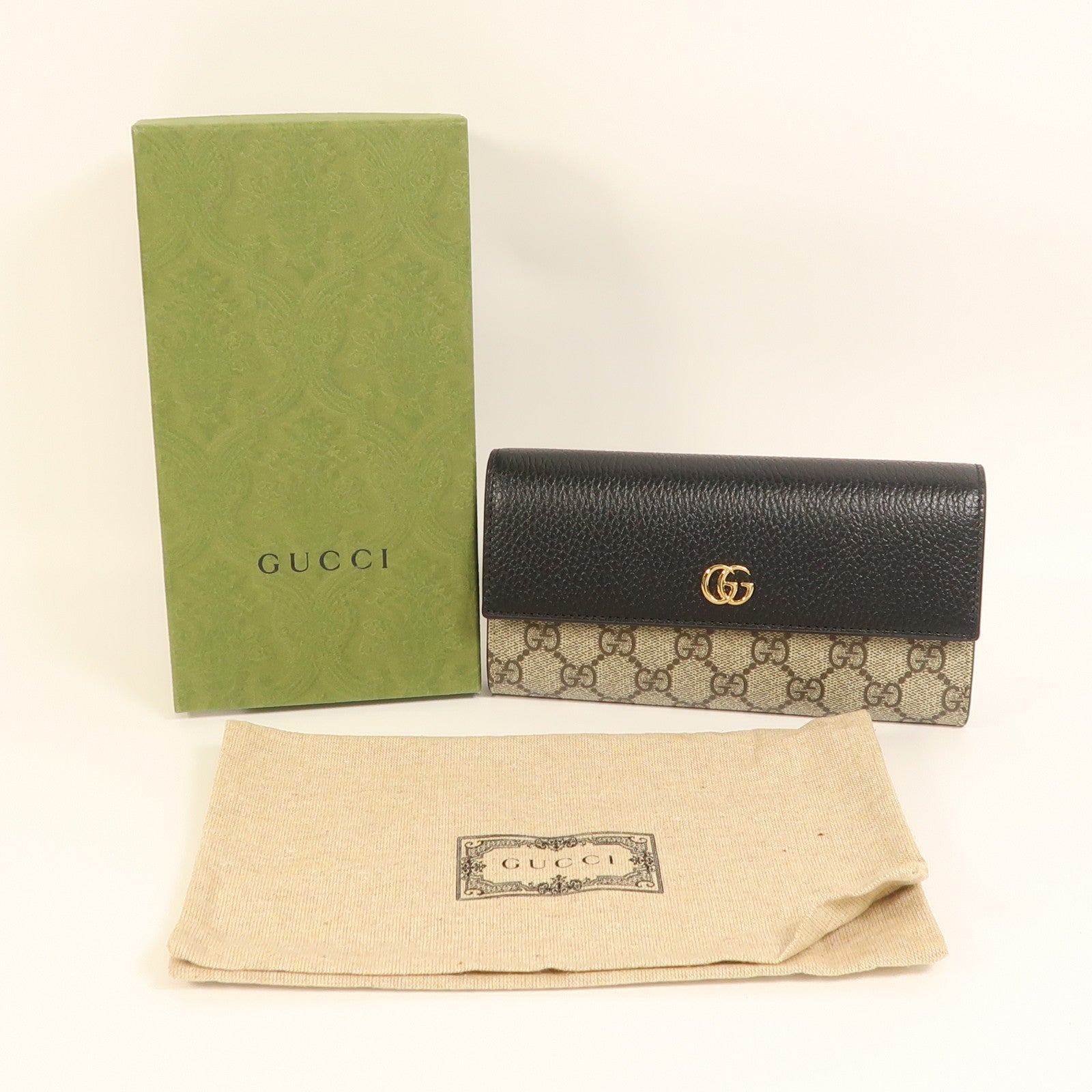 GUCCI 塗層帆布/牛皮皮革Long Wallet金扣長錢包
