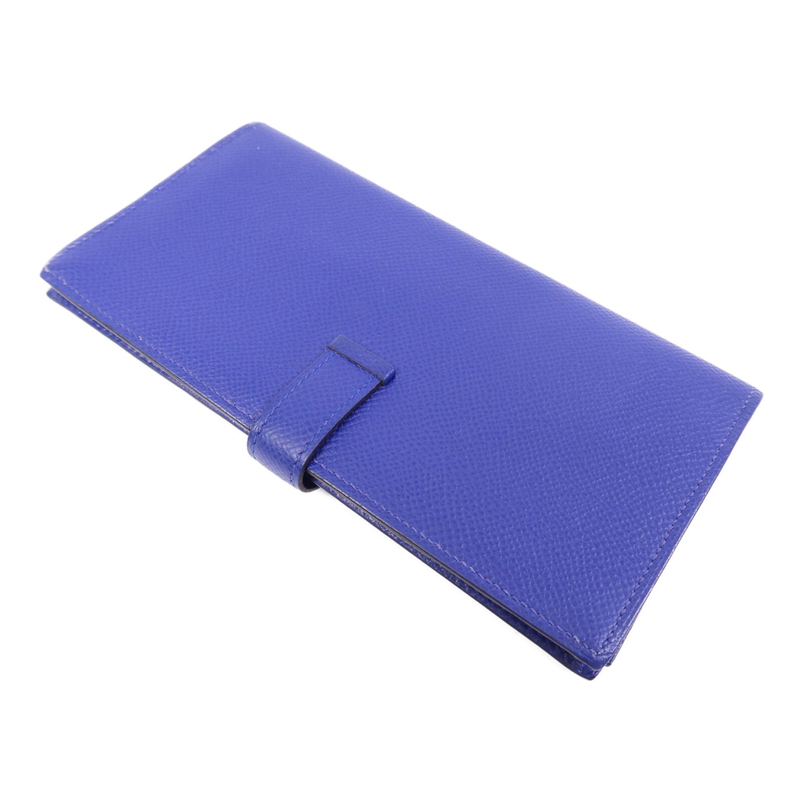 HERMES Epsom皮革Bearn Long Wallet銀扣錢包Bleu Electrique