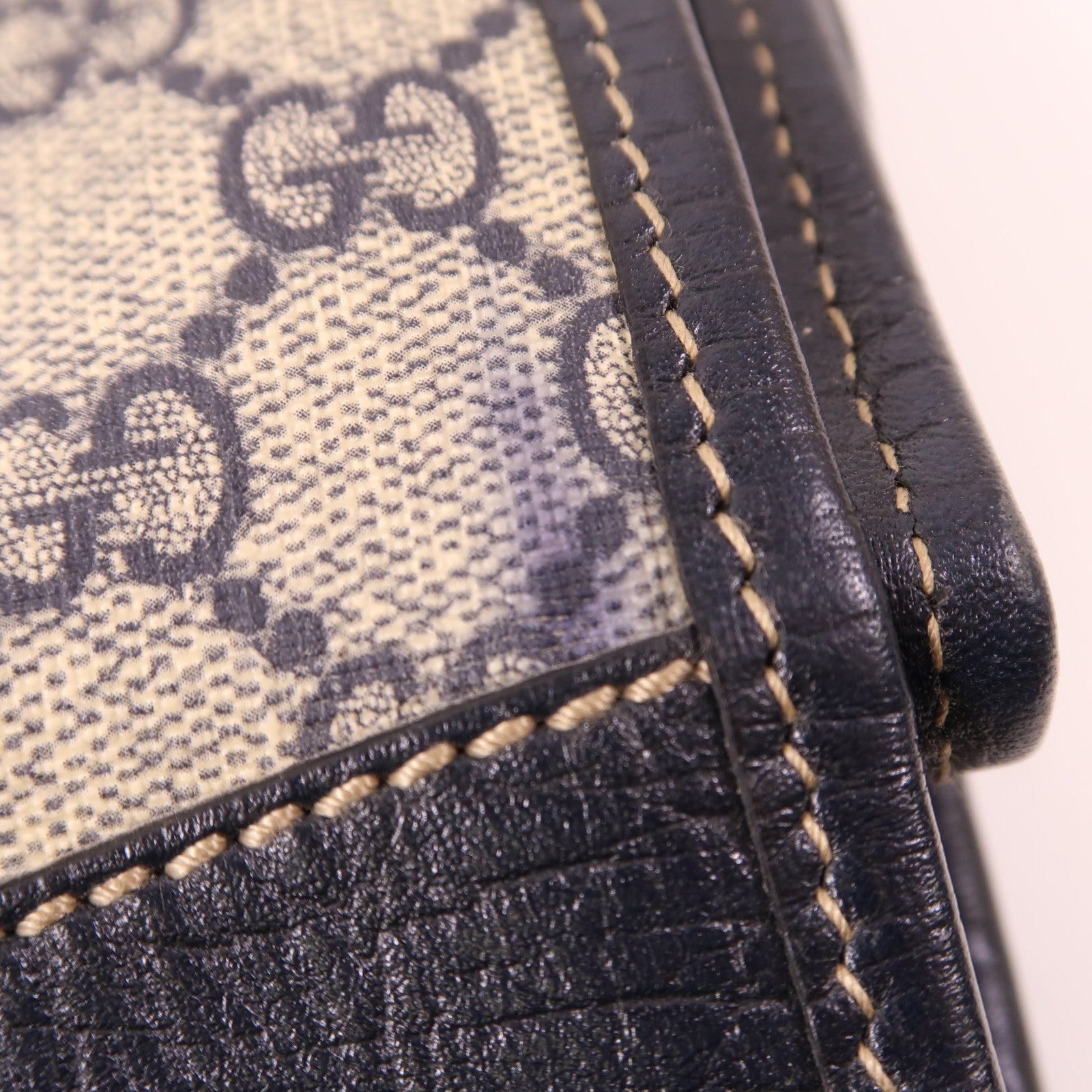 GUCCI GG SHW Tote Bag Handbag 145843 Coated Canvas Beige/Navy