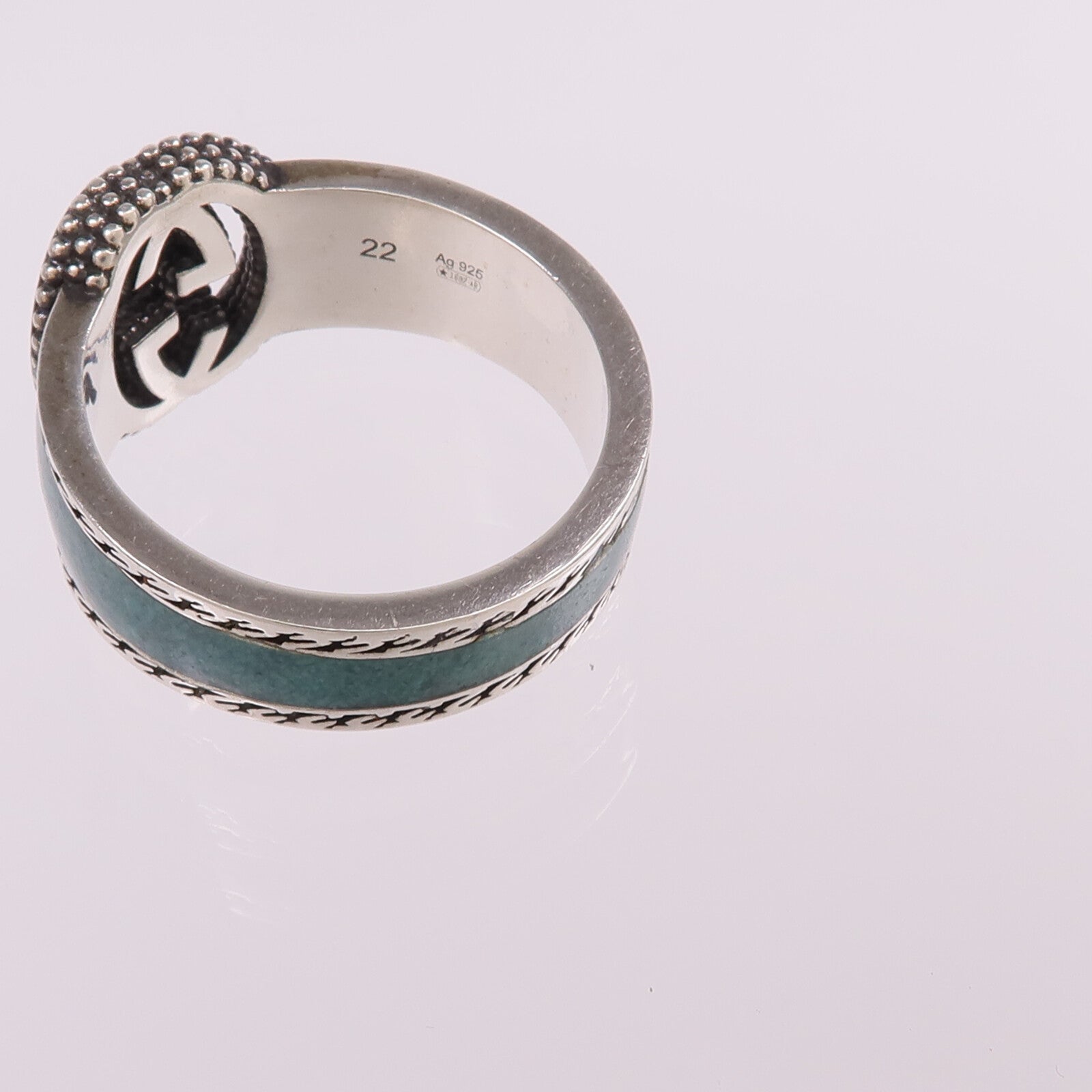 GUCCI 925純銀/琺瑯Interlocking G Ring戒指Gucci#22/US#9.75