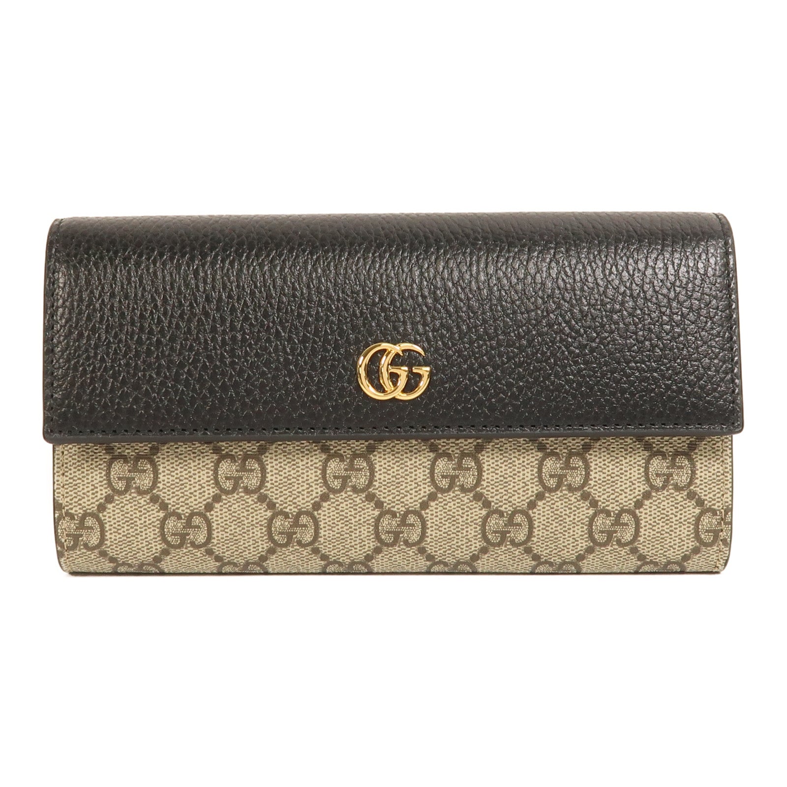GUCCI 塗層帆布/牛皮皮革Long Wallet金扣長錢包