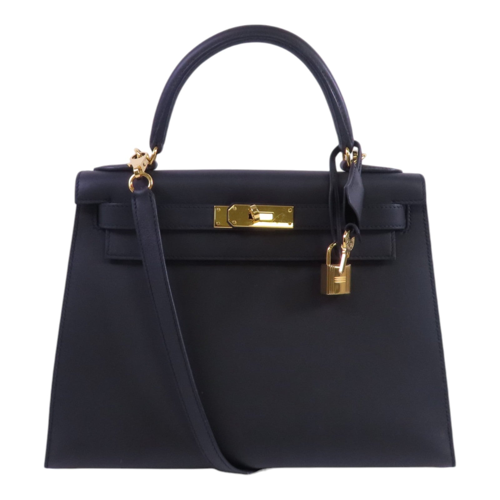 HERMES Sombrero皮革Kelly 28 2Way Hand Bag金扣手挽肩背兩用袋