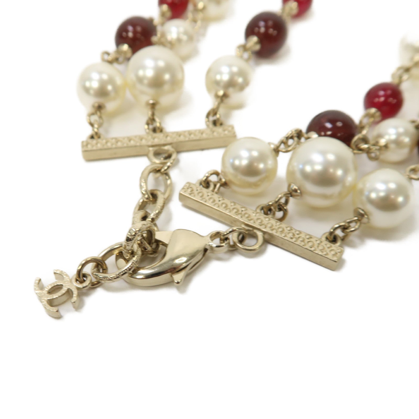 CHANEL PVC/金屬Necklace項鍊白色/紅色/金色