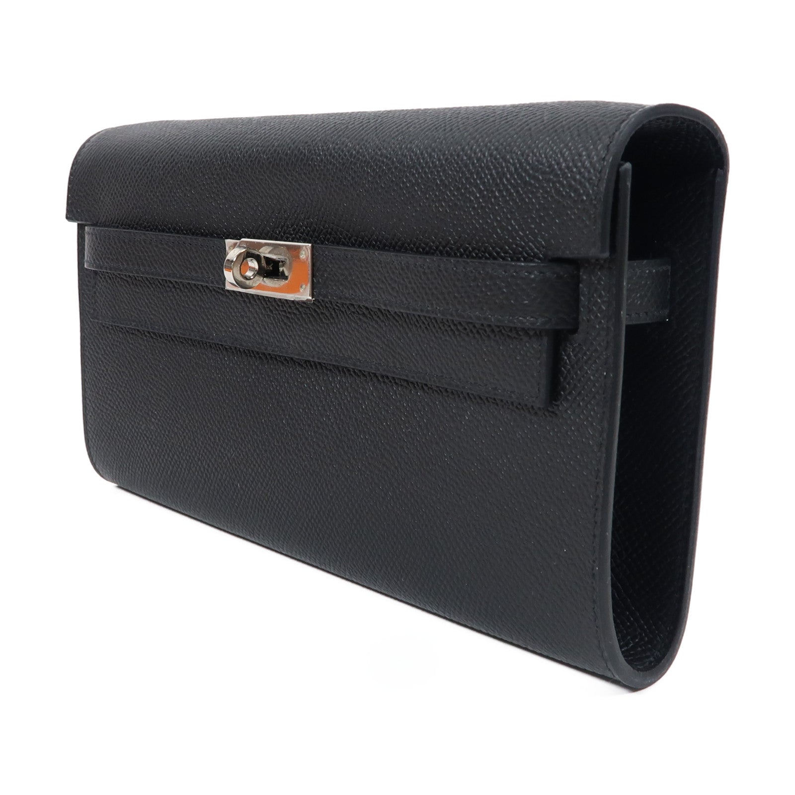 HERMES Epsom皮革Kelly To Go銀扣肩背袋Noir黑色