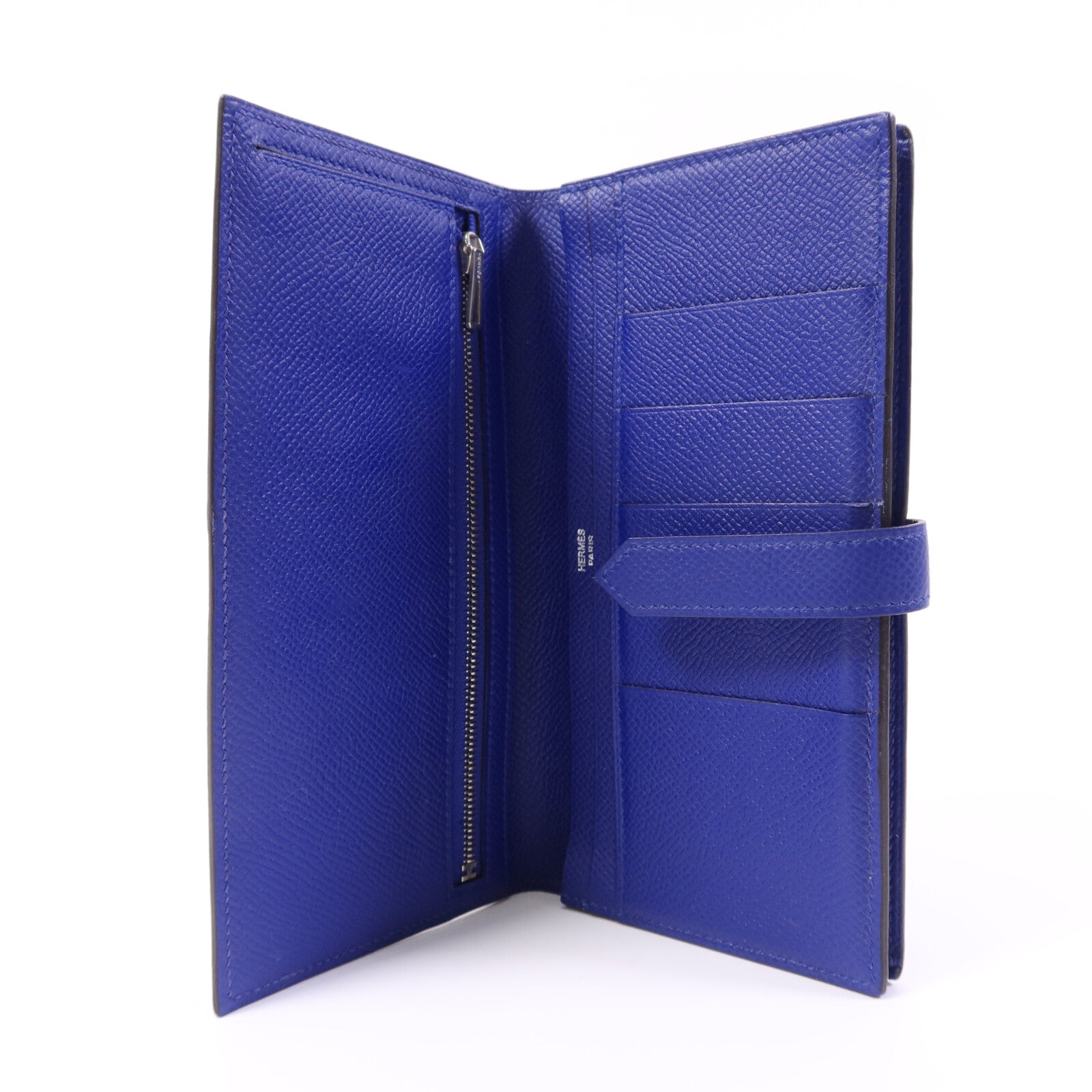HERMES Epsom皮革Bearn Long Wallet銀扣錢包Bleu Electrique