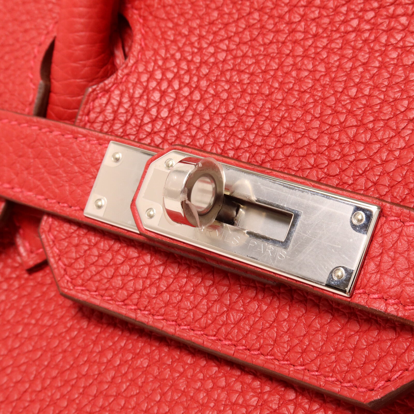 HERMES Clemence皮革Birkin 30手挽袋Rouge Casaque