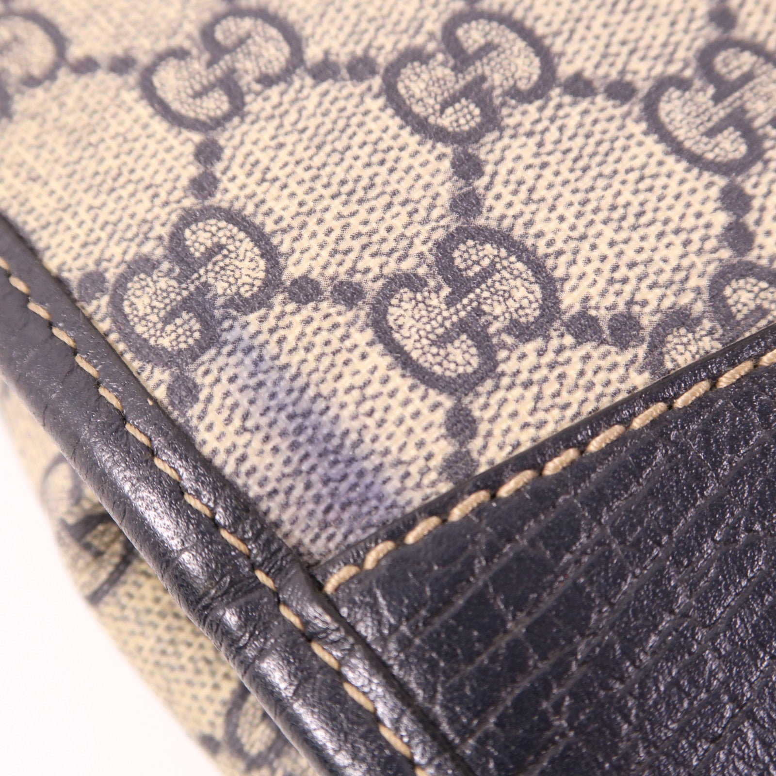 GUCCI GG SHW Tote Bag Handbag 145843 Coated Canvas Beige/Navy