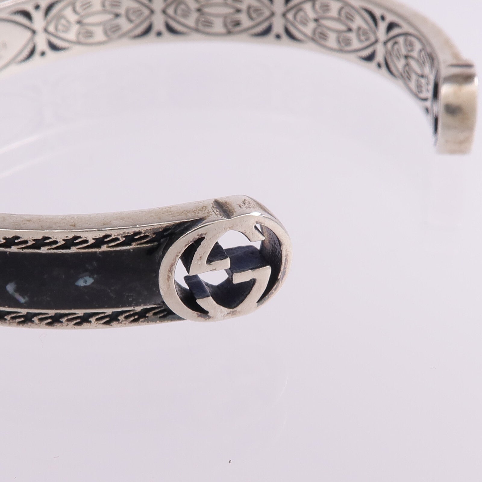 GUCCI 925純銀/琺瑯Interlocking G Cuff手鐲