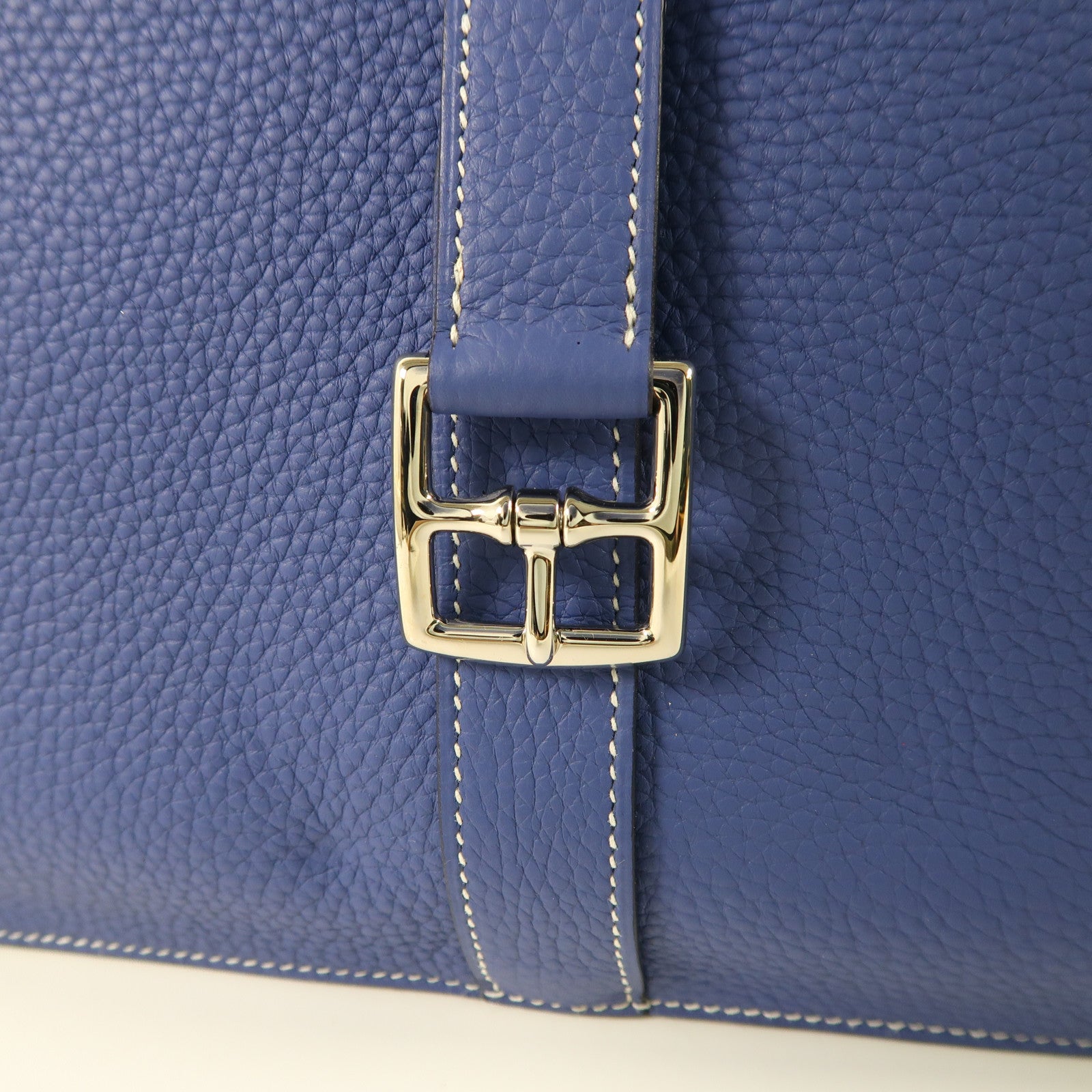 HERMES PHW Halzan 31 2 Way Shoulder Handbag Clemence Leather Bleu Brighton