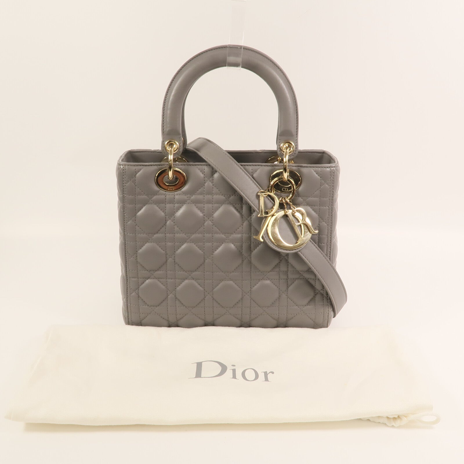 Dior 羊皮皮革Lady Dior Medium金扣手挽肩背兩用袋