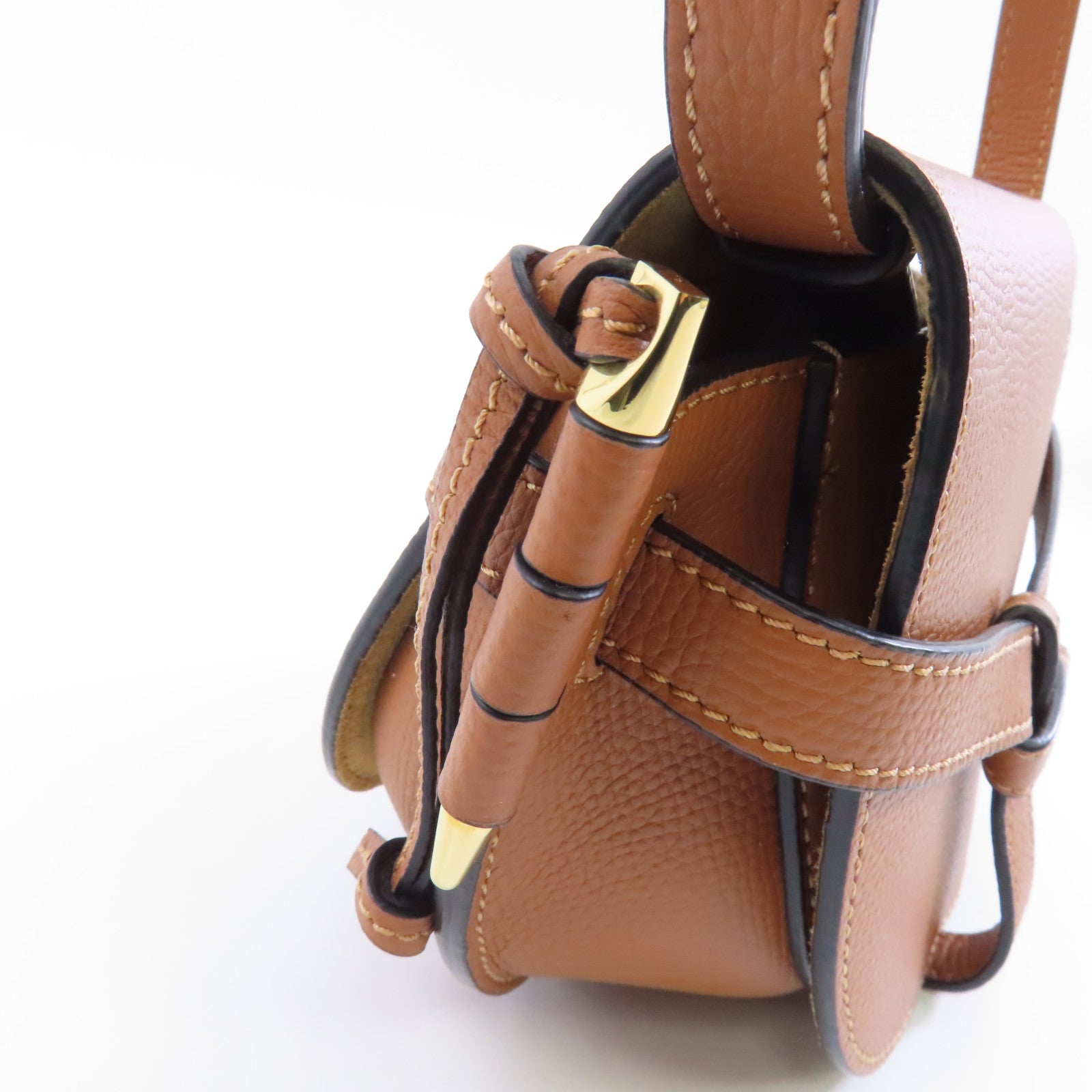 LOEWE 牛皮皮革Mini Gate金扣肩背袋棕色
