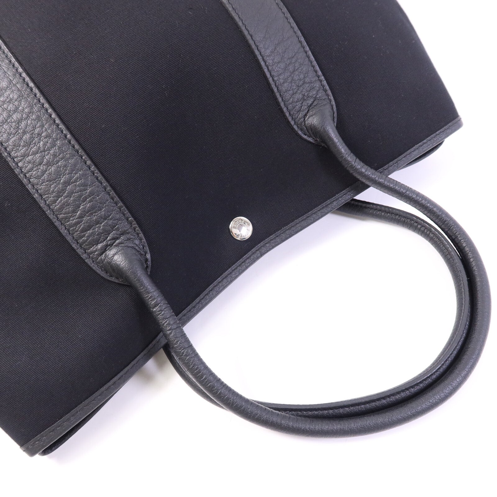 HERMES 帆布GardenParty PM銀扣手挽袋