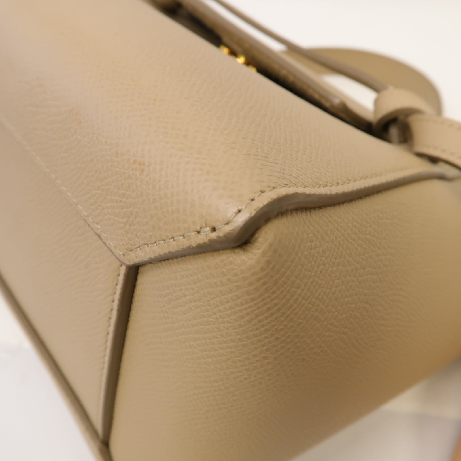 CELINE 牛皮皮革Micro Belt Bag金扣手挽肩背兩用袋米色