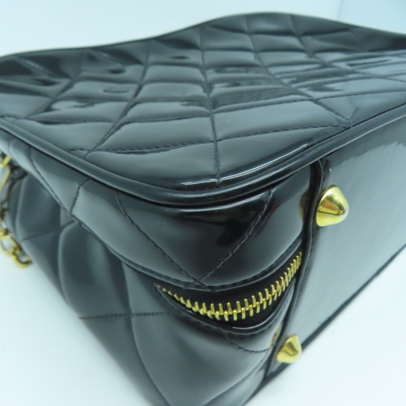CHANEL 【激減優惠】菱格漆皮皮革Vintage Chain Shoulder金扣手挽肩背兩用袋黑色