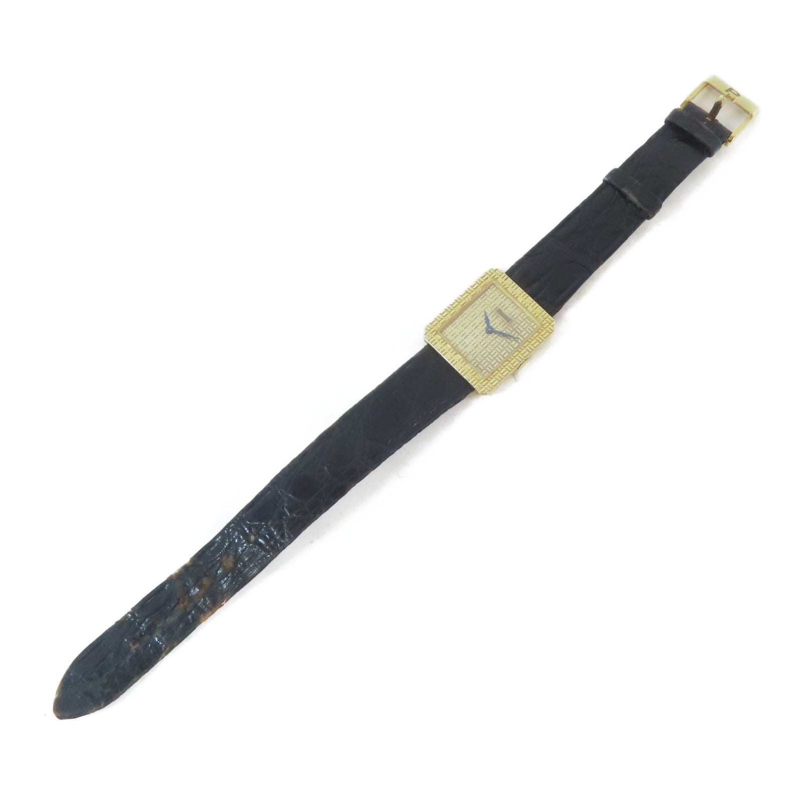 PIAGET Chequered 18K黃金/皮革帶手錶手動機芯金色